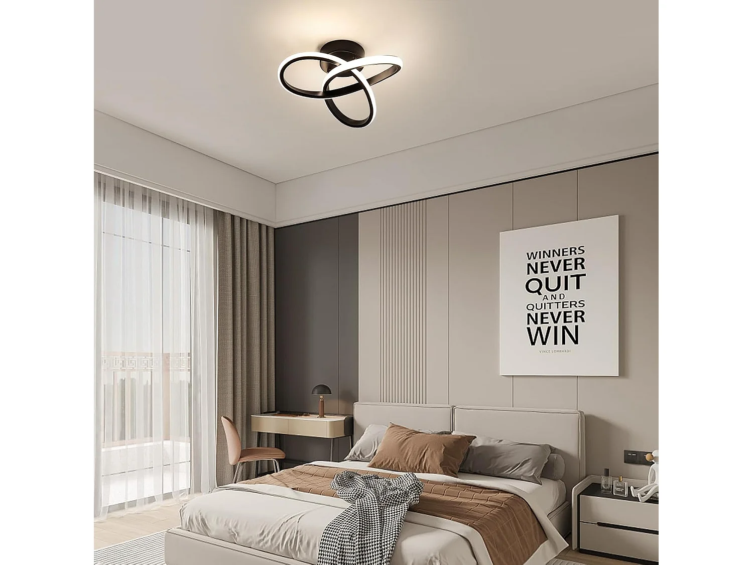 Plafonnier LED Noir en Forme de Fleur 22W 2500LM - Lumière Naturelle 4500K pour Chambre, Cuisine, Balcon