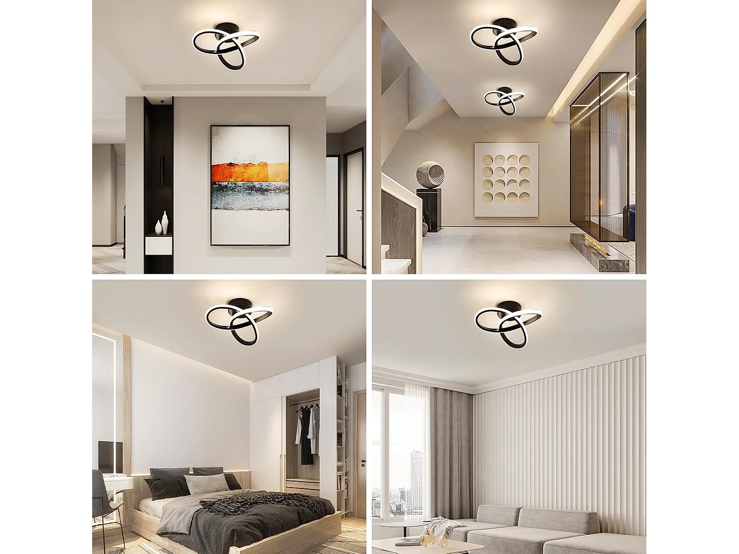 Plafonnier LED Noir en Forme de Fleur 22W 2500LM - Lumière Naturelle 4500K pour Chambre, Cuisine, Balcon