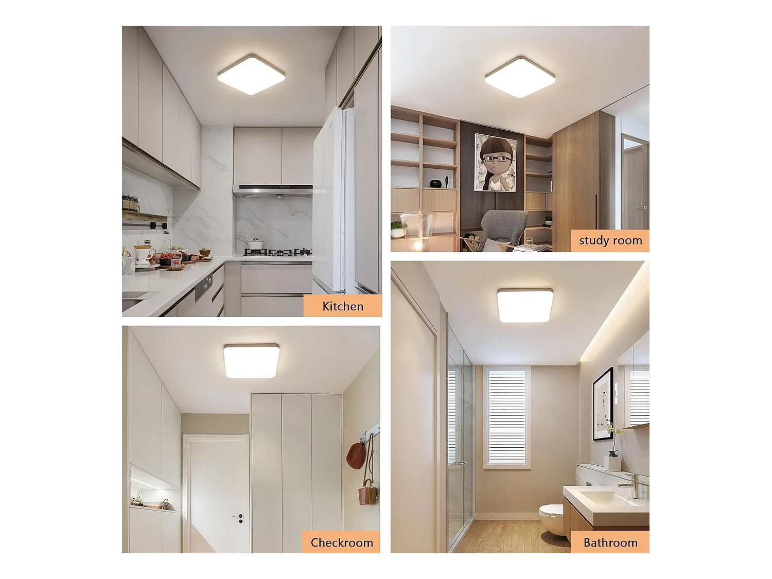 32W Plafonnier Led 3600LM, 4500K Lumière Naturelle IP54 étanche, Luminaire Plafonnier Pour Salle de Bain Cuisine Couloir Balcon 25cm