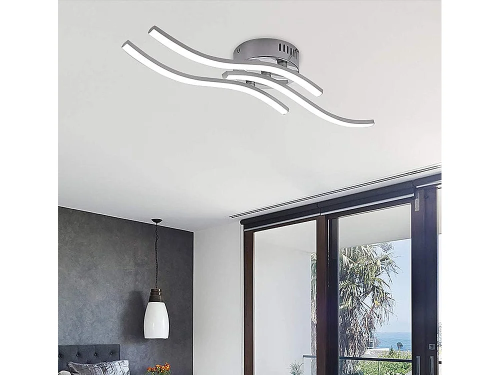 Plafonnier LED Suspension design en vague 18W 1600LM 4000K, éclairage moderne pour salon/cuisine, IP20 220V