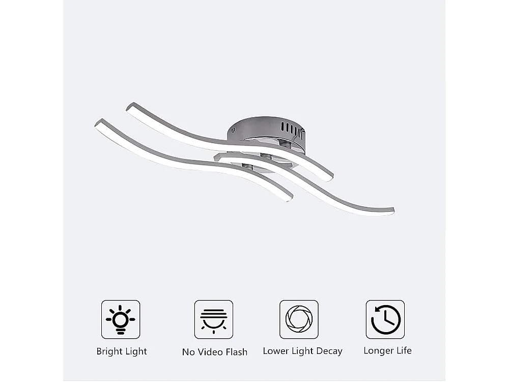 Plafonnier LED Suspension design en vague 18W 1600LM 4000K, éclairage moderne pour salon/cuisine, IP20 220V