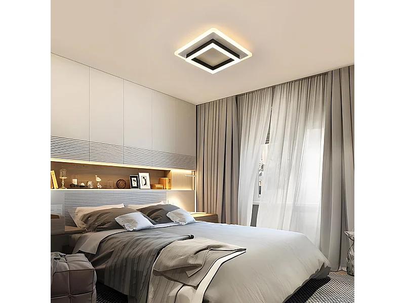 Plafonnier LED Carré Moderne 30W 3500LM (3000K Lumière Chaude) - Luminaire Plafond Noir 30cm pour Chambre, Salon, Cuisine, Couloir