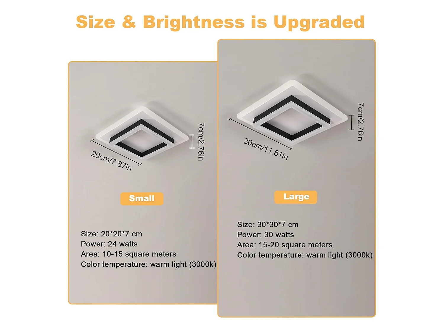 Plafonnier LED Carré Moderne 30W 3500LM (3000K Lumière Chaude) - Luminaire Plafond Noir 30cm pour Chambre, Salon, Cuisine, Couloir