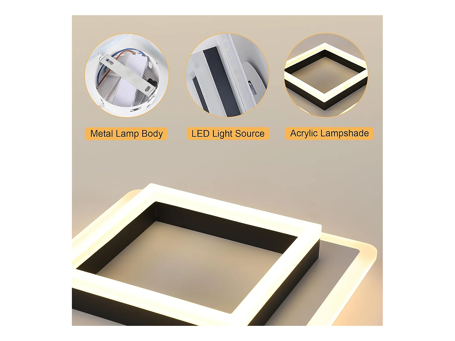 Plafonnier LED Carré Moderne 30W 3500LM (3000K Lumière Chaude) - Luminaire Plafond Noir 30cm pour Chambre, Salon, Cuisine, Couloir