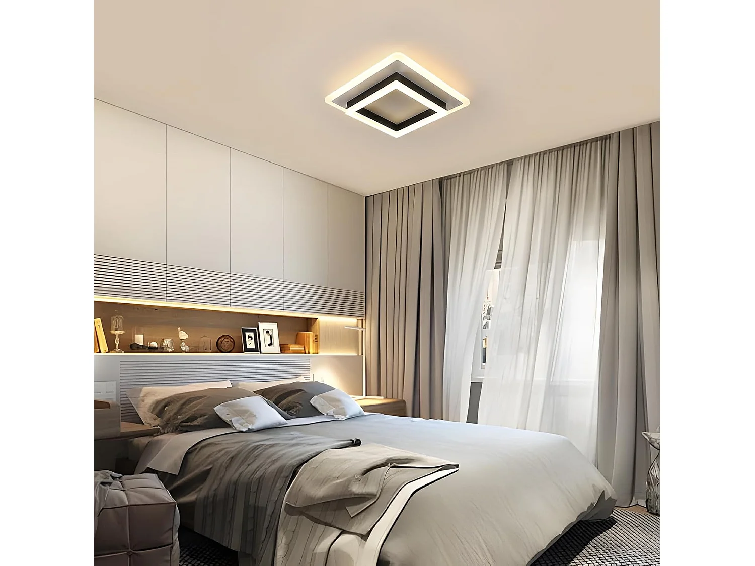 Plafonnier LED Carré Moderne 30W 3500LM (3000K Lumière Chaude) - Luminaire Plafond Noir 30cm pour Chambre, Salon, Cuisine, Couloir