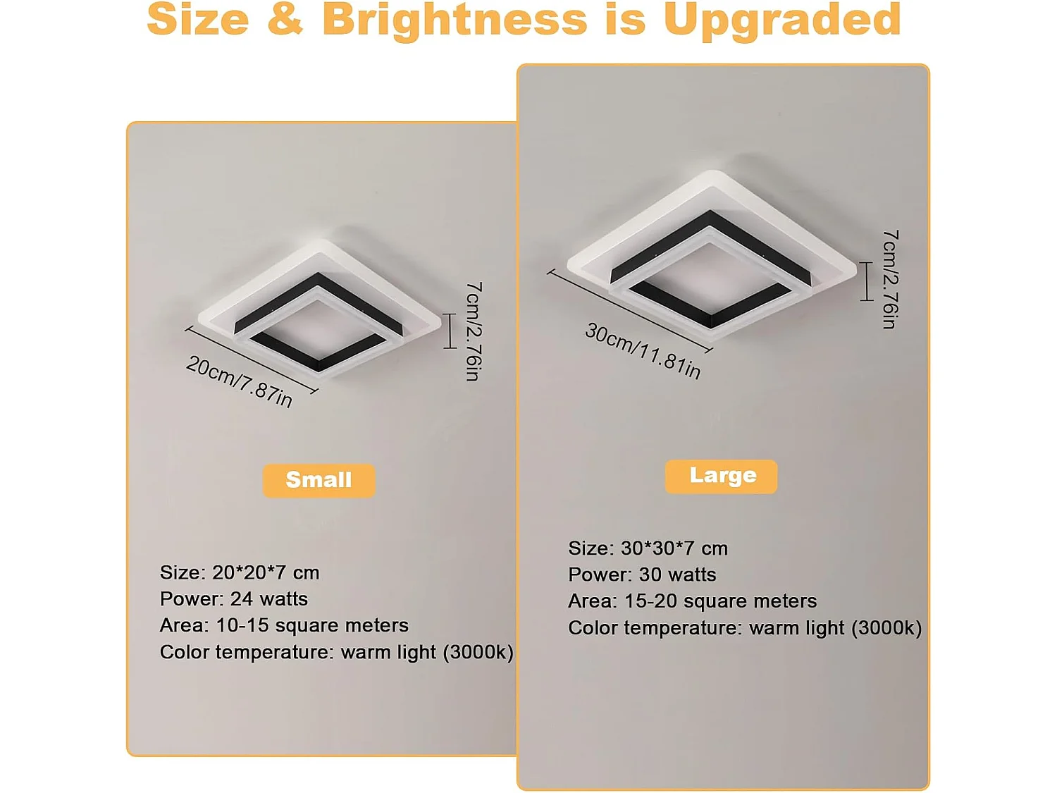 Plafonnier LED Carré Moderne 30W 3500LM (3000K Lumière Chaude) - Luminaire Plafond Noir 30cm pour Chambre, Salon, Cuisine, Couloir