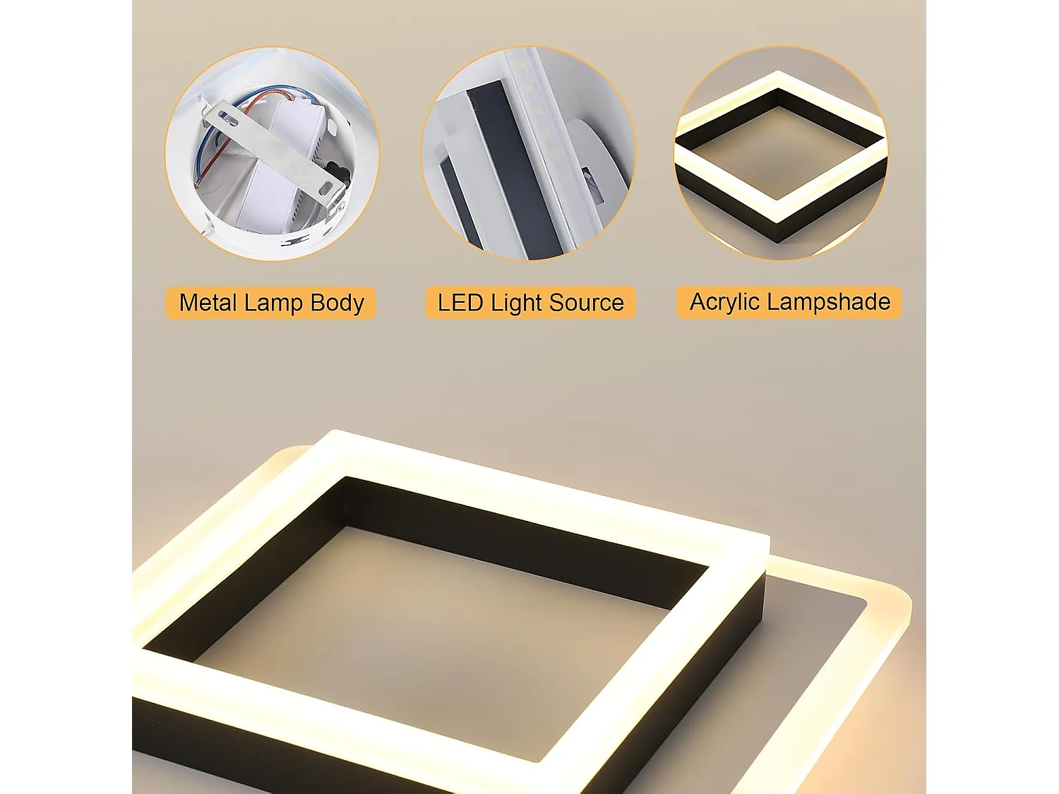 Plafonnier LED Carré Moderne 30W 3500LM (3000K Lumière Chaude) - Luminaire Plafond Noir 30cm pour Chambre, Salon, Cuisine, Couloir