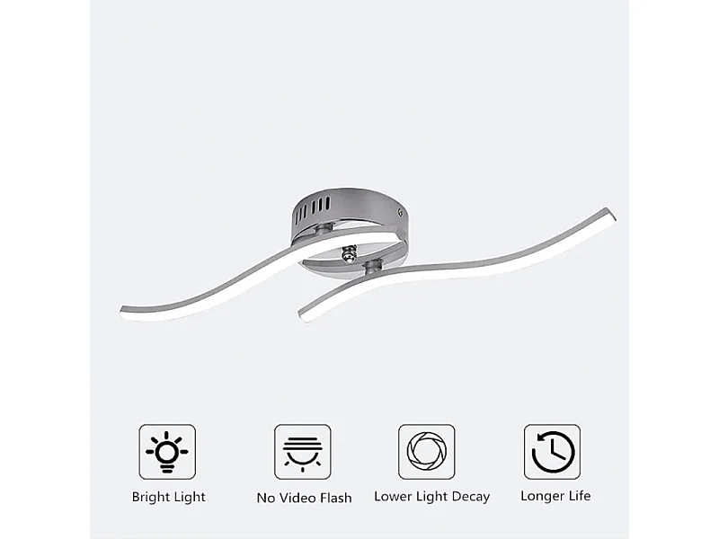 Plafonnier LED, Suspension Luminaire en forme de vague, LED intégrées 12W 1100 Lumen, lustre moderne pour salon ou cuisine, IP20 lumière Blanc Froid 6500K