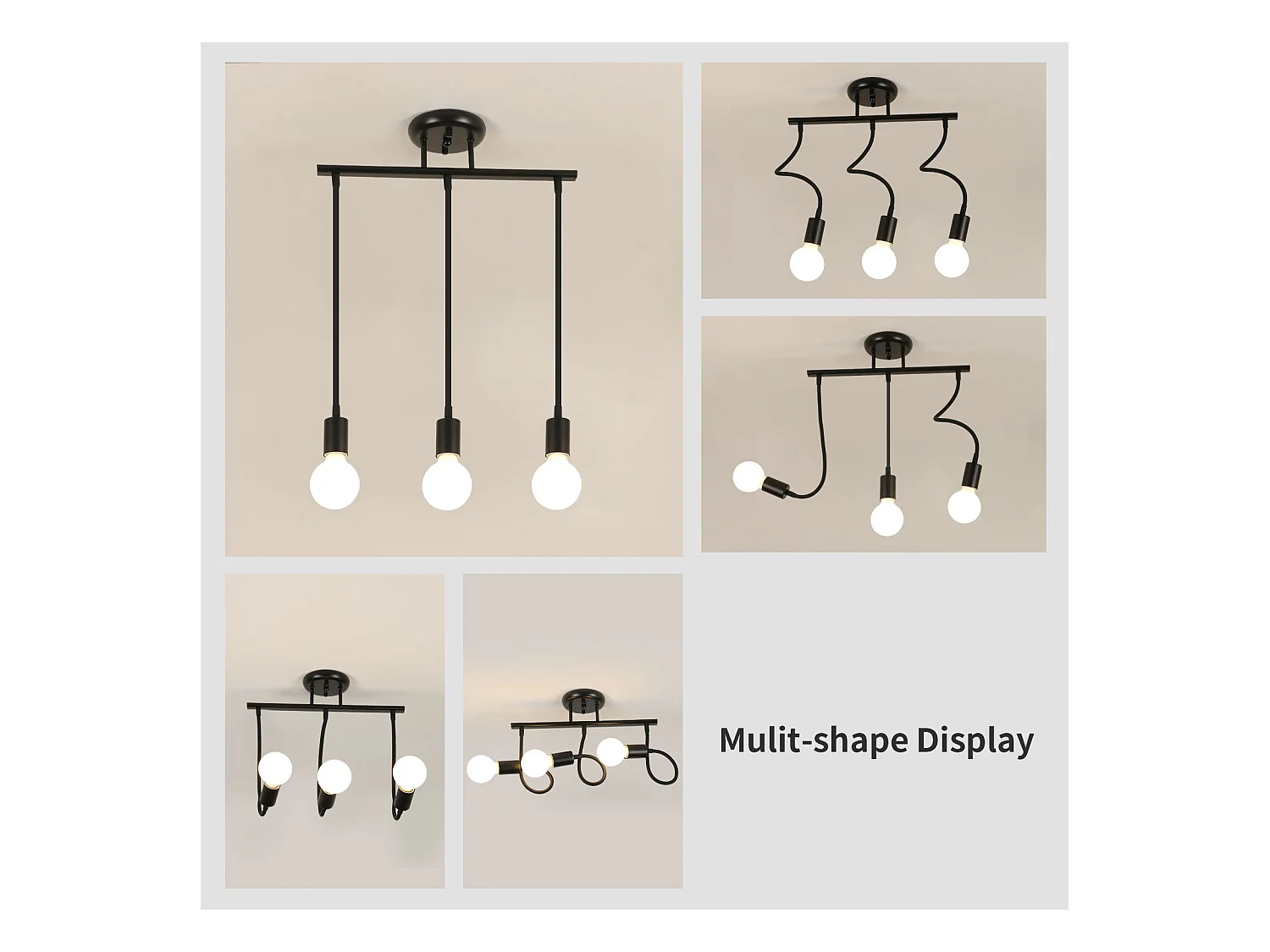 Suspension de Plafond Orientable E27 Style Industriel, 3-Lumières Suspension Luminaire DIY pour Cuisine Salon Chambre Salle à Manger (Sans Ampoules)