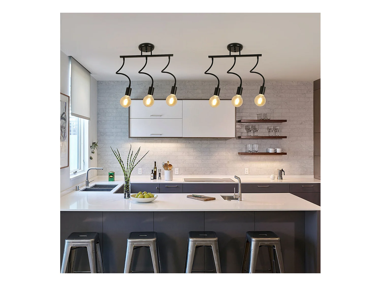 Suspension de Plafond Orientable E27 Style Industriel, 3-Lumières Suspension Luminaire DIY pour Cuisine Salon Chambre Salle à Manger (Sans Ampoules)