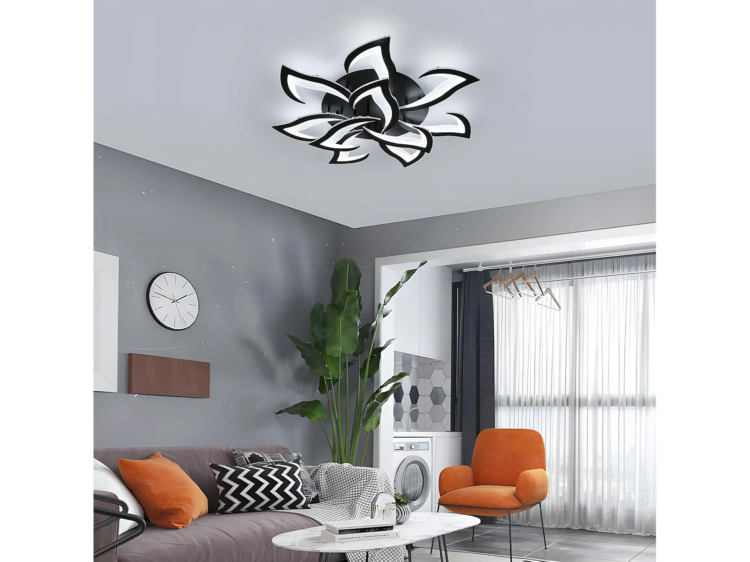 Plafonnier LED moderne 84W 6500K, design queue d'aronde en fer et acrylique, 10 LEDs, idéal pour chambre, salon, cuisine