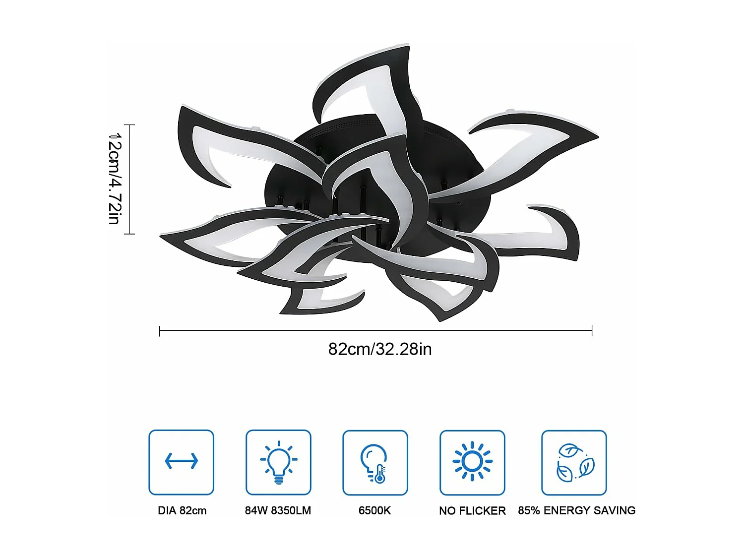Plafonnier LED moderne 84W 6500K, design queue d'aronde en fer et acrylique, 10 LEDs, idéal pour chambre, salon, cuisine