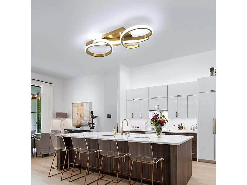 Plafonnier LED Moderne, 36W 4000LM Luminaire Plafonnier Salon Doré, 6500K Blanc Froid Lustre LED Plafonnier en Aluminium pour Salon, Chambre à Coucher, Cuisine