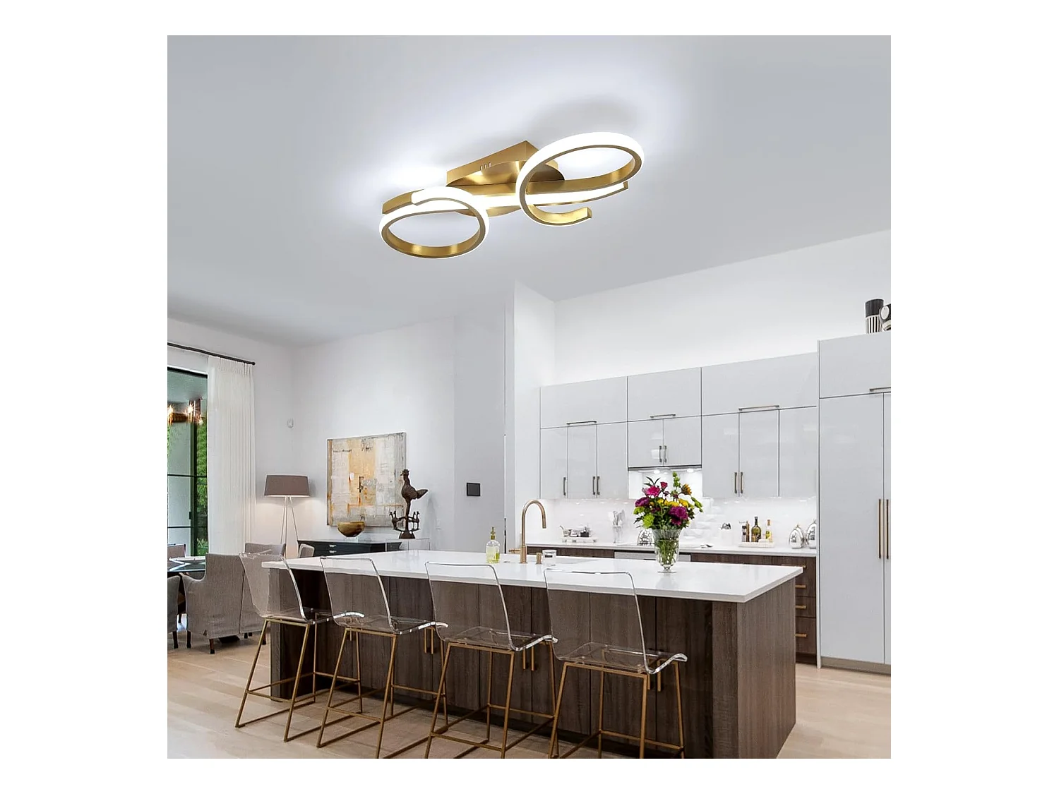 Plafonnier LED Moderne, 36W 4000LM Luminaire Plafonnier Salon Doré, 6500K Blanc Froid Lustre LED Plafonnier en Aluminium pour Salon, Chambre à Coucher, Cuisine