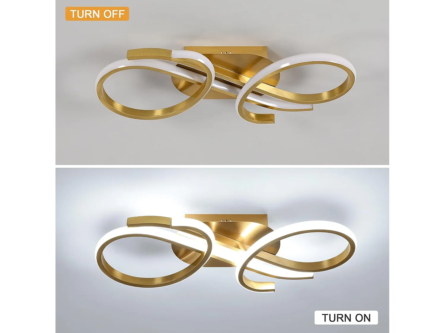 Plafonnier LED Moderne, 36W 4000LM Luminaire Plafonnier Salon Doré, 6500K Blanc Froid Lustre LED Plafonnier en Aluminium pour Salon, Chambre à Coucher, Cuisine