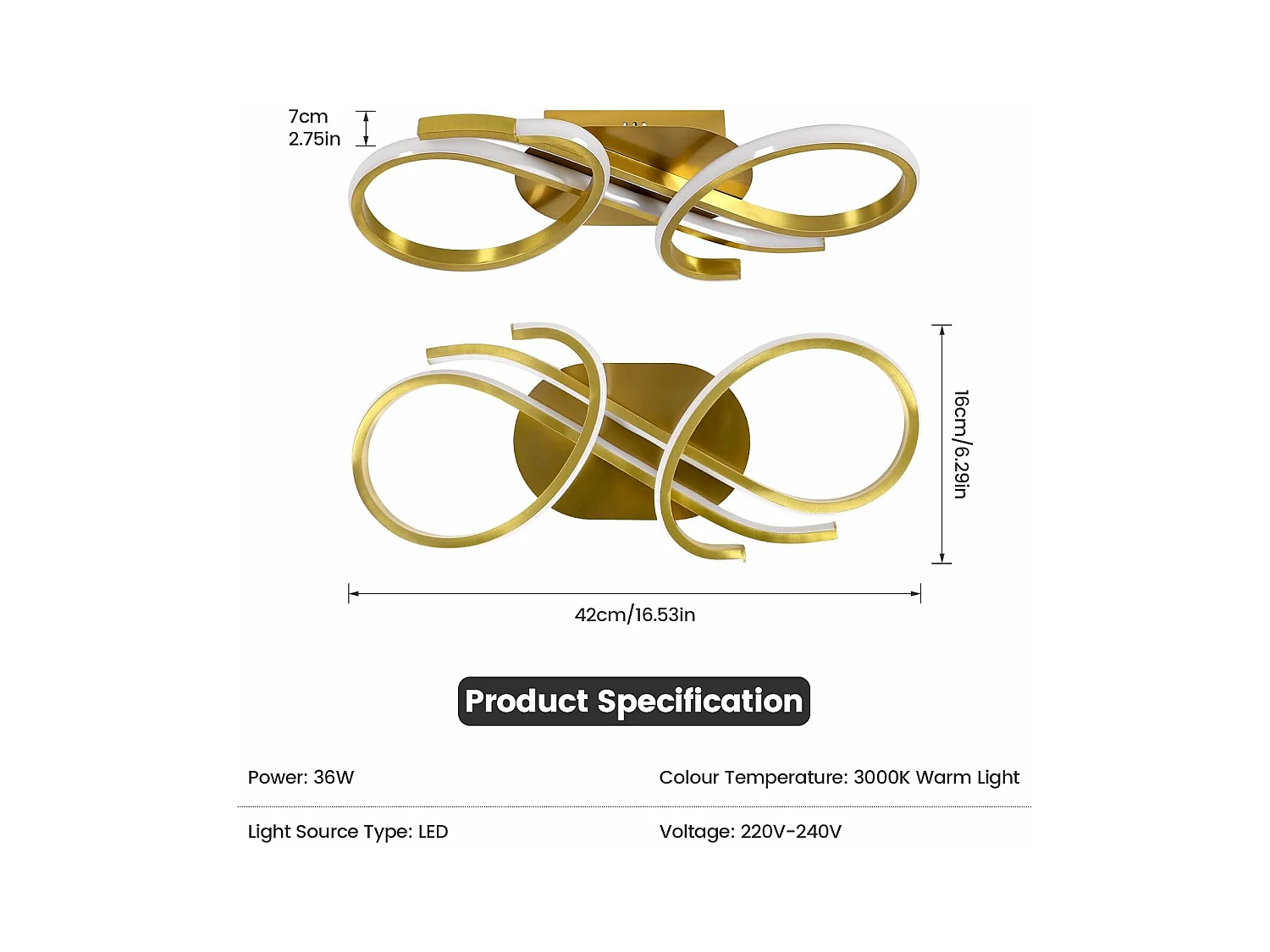 Plafonnier LED Moderne 36W Blanc Chaud 3000K - Luminaire en Acrylique pour Salon, Chambre, Cuisine