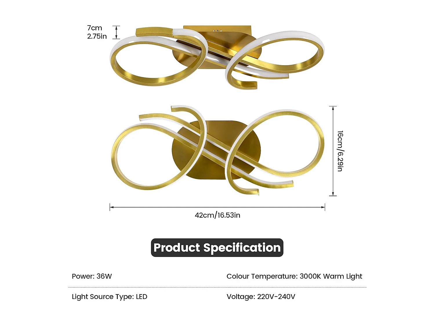 Plafonnier LED Moderne 36W Blanc Chaud 3000K - Luminaire en Acrylique pour Salon, Chambre, Cuisine
