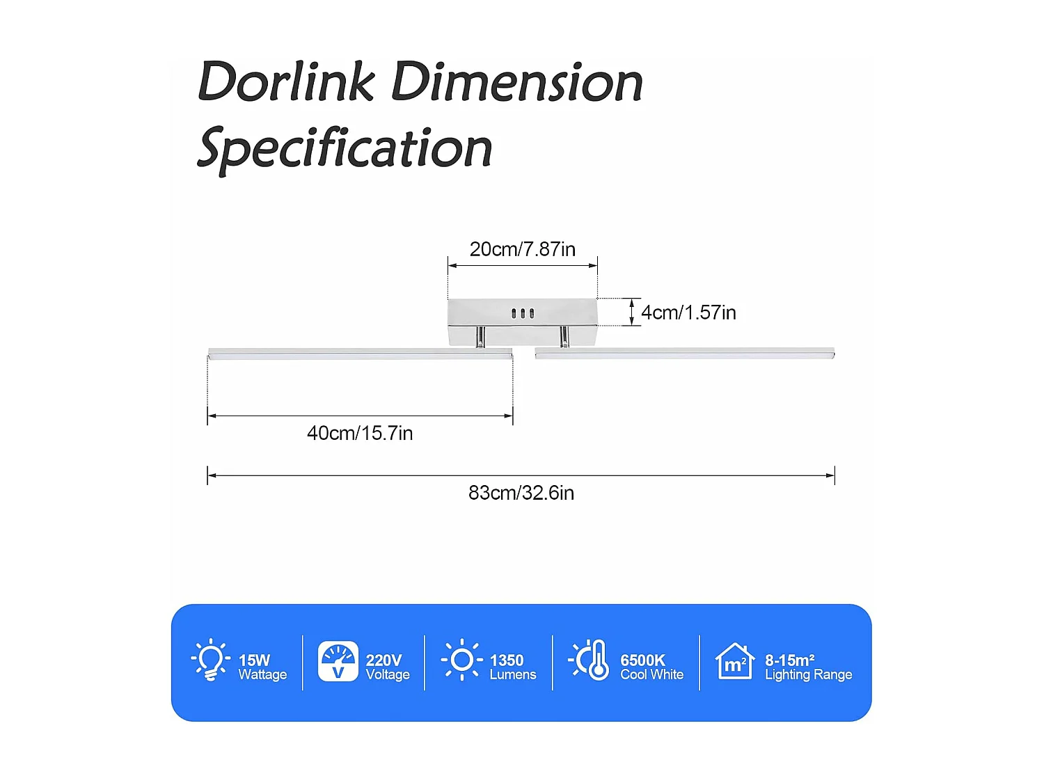 Plafonnier LED Rotatif 2 Lumières 15W 1350LM Blanc Froid 6500K - Luminaire Moderne pour Salon, Chambre, Cuisine (83cm)
