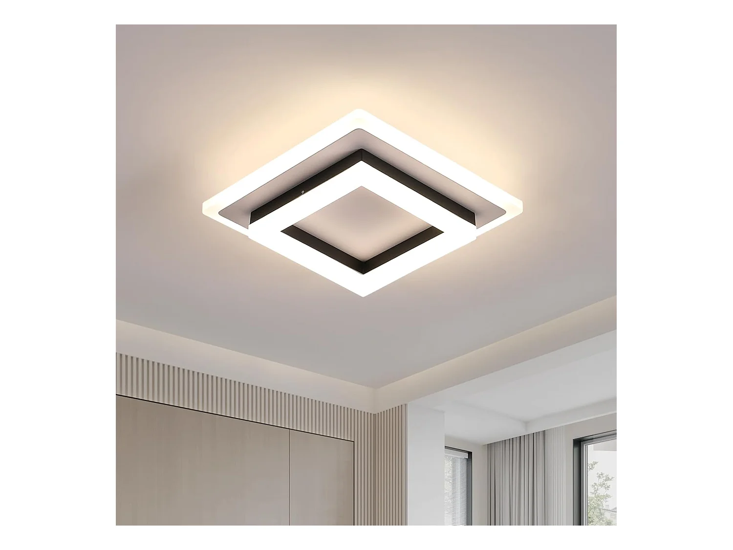 Plafonnier LED Carré Noir Moderne 24W 2700LM 4500K - Salon, Couloir, Salle de Bain, Cuisine - Lumière Neutre 20cm