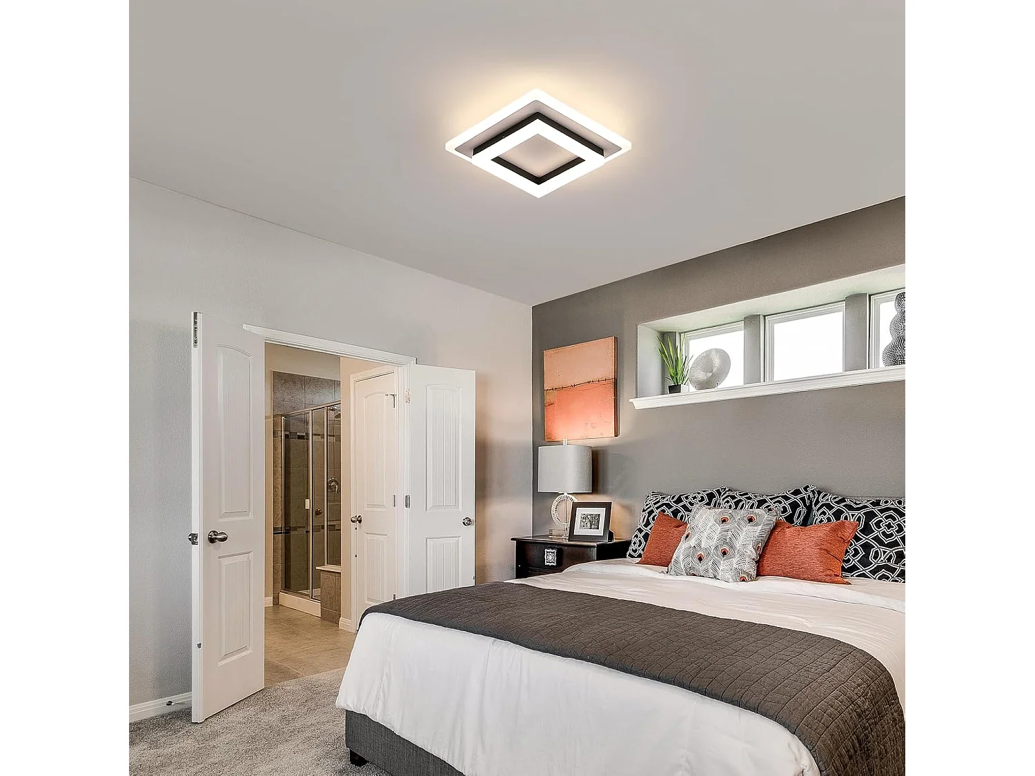 Plafonnier LED Carré Noir Moderne 24W 2700LM 4500K - Salon, Couloir, Salle de Bain, Cuisine - Lumière Neutre 20cm