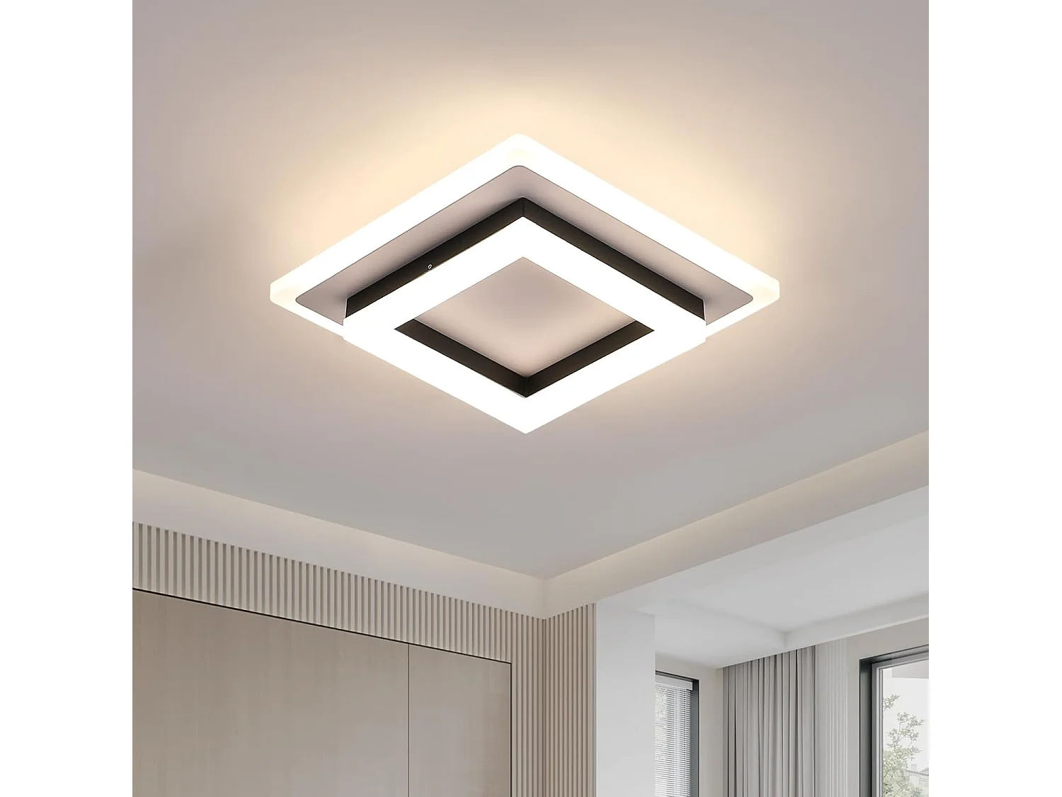 Plafonnier LED Carré Noir Moderne 24W 2700LM 4500K - Salon, Couloir, Salle de Bain, Cuisine - Lumière Neutre 20cm