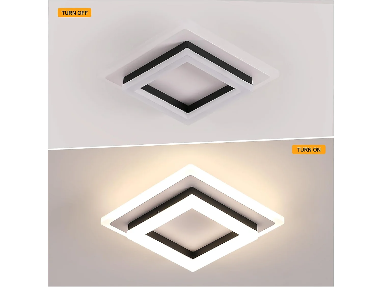 Plafonnier LED Carré Noir Moderne 24W 2700LM 4500K - Salon, Couloir, Salle de Bain, Cuisine - Lumière Neutre 20cm