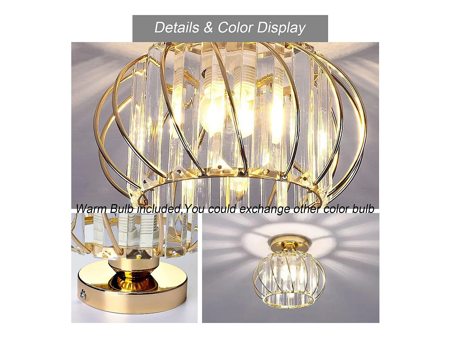 PLAFONNIER EN CRISTAL LUXUEUX AVEC BORDURE DORÉE