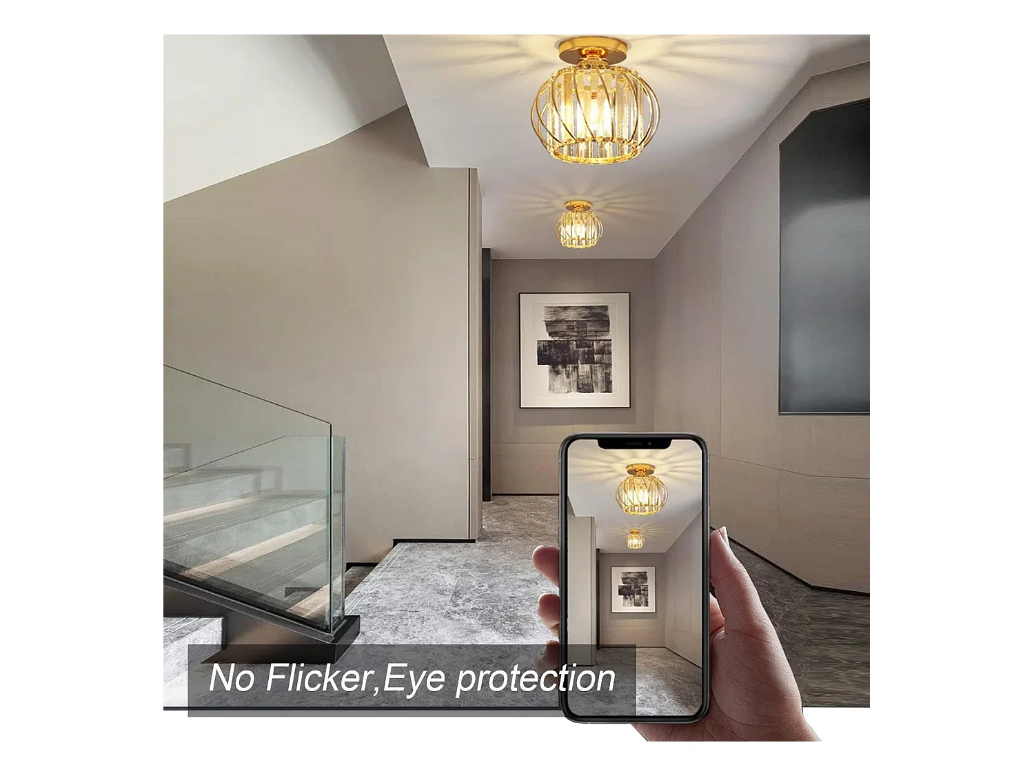 PLAFONNIER EN CRISTAL LUXUEUX AVEC BORDURE DORÉE