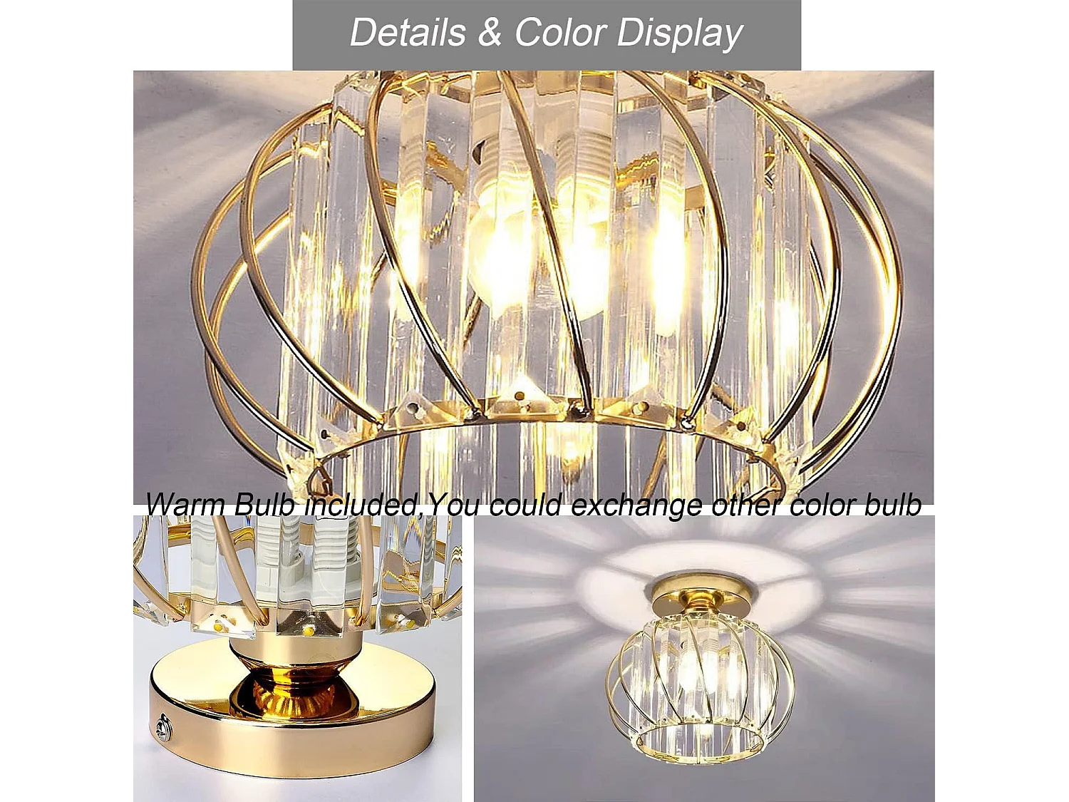 PLAFONNIER EN CRISTAL LUXUEUX AVEC BORDURE DORÉE