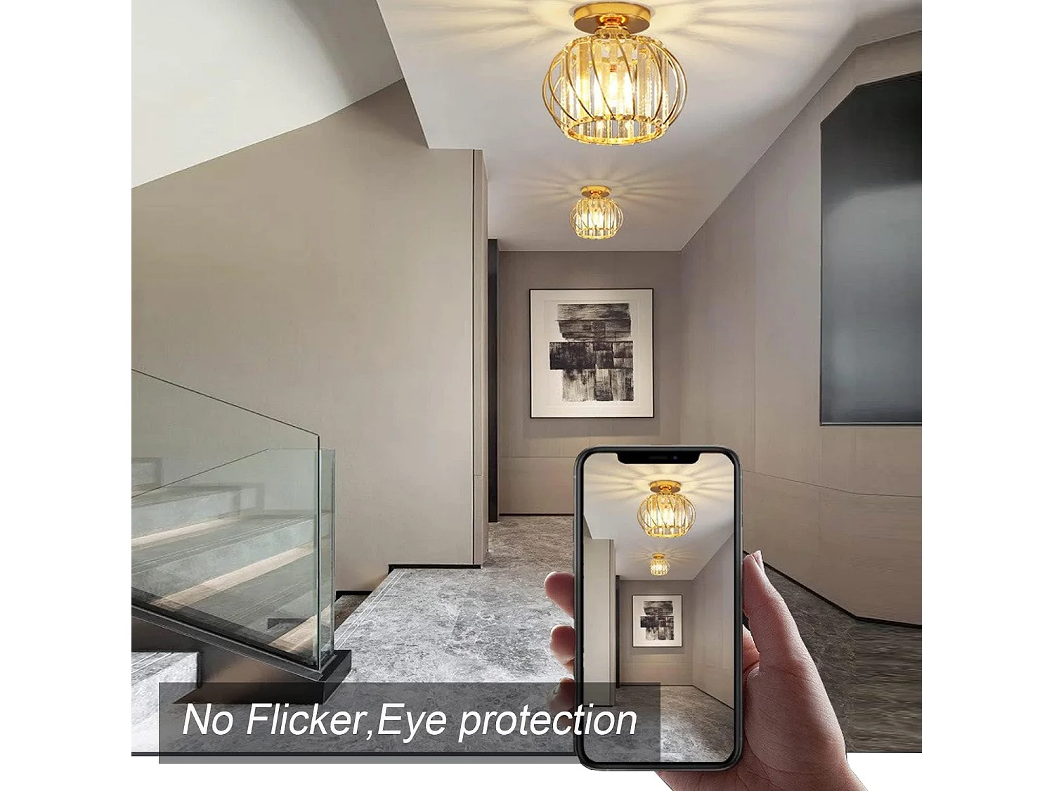 PLAFONNIER EN CRISTAL LUXUEUX AVEC BORDURE DORÉE