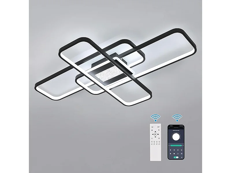3 Plafonniers LED Carrés Gradables avec Télécommande et App - 56W 5040LM Design Moderne en Aluminium Noir - 90cm pour Chambre, Salon