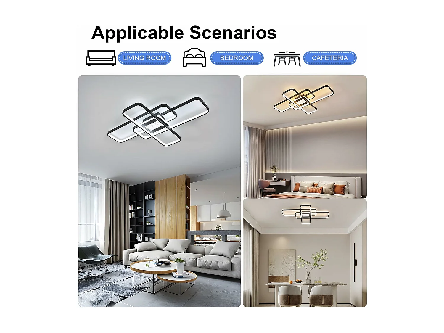 3 Plafonniers LED Carrés Gradables avec Télécommande et App - 56W 5040LM Design Moderne en Aluminium Noir - 90cm pour Chambre, Salon