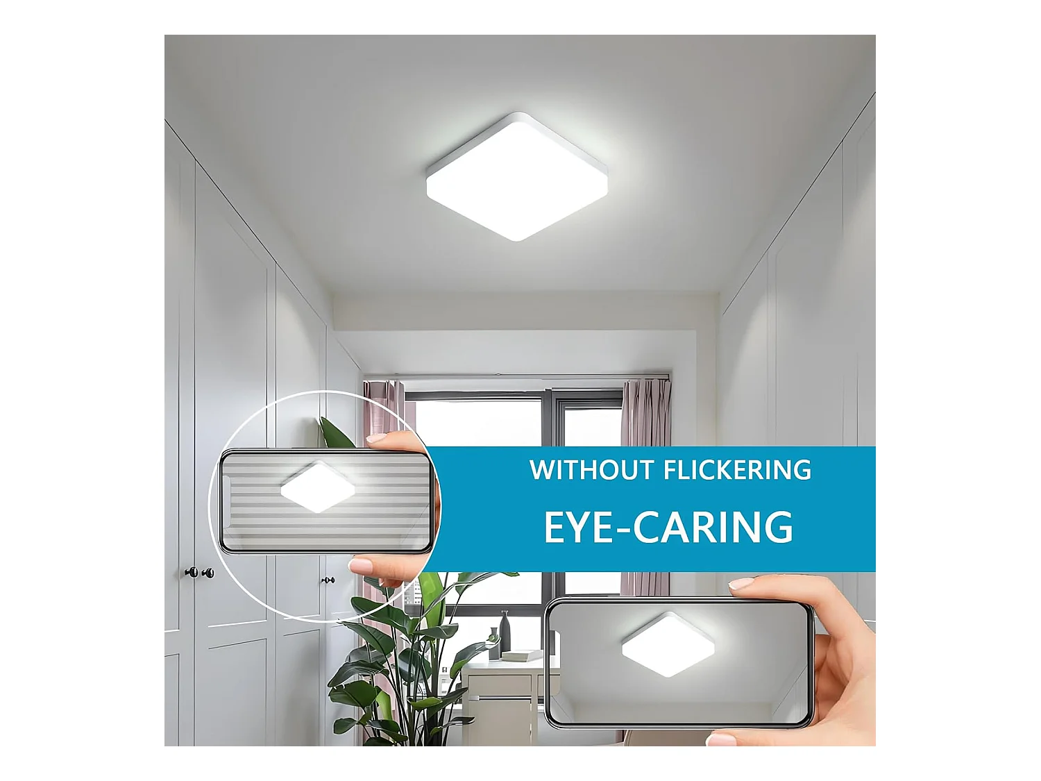 Plafonnier LED pour salle de bain, 24W IP44 Plafonnier LED carré moderne, 6500K Cool White, 18cm