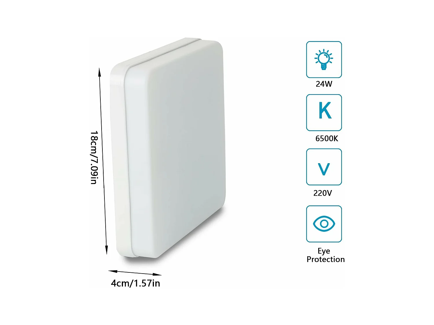 Plafonnier LED pour salle de bain, 24W IP44 Plafonnier LED carré moderne, 6500K Cool White, 18cm