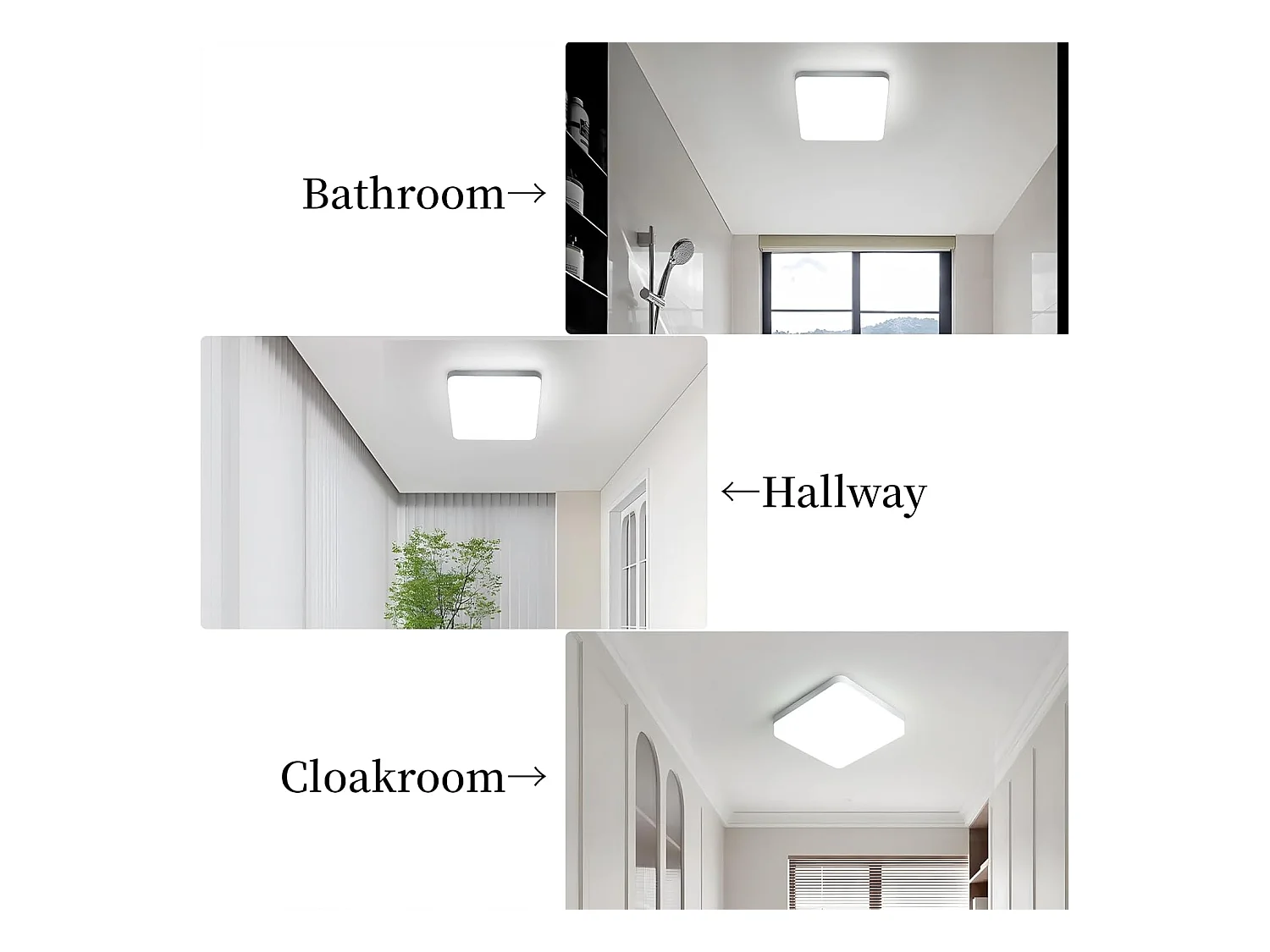 Plafonnier LED pour salle de bain, 24W IP44 Plafonnier LED carré moderne, 6500K Cool White, 18cm