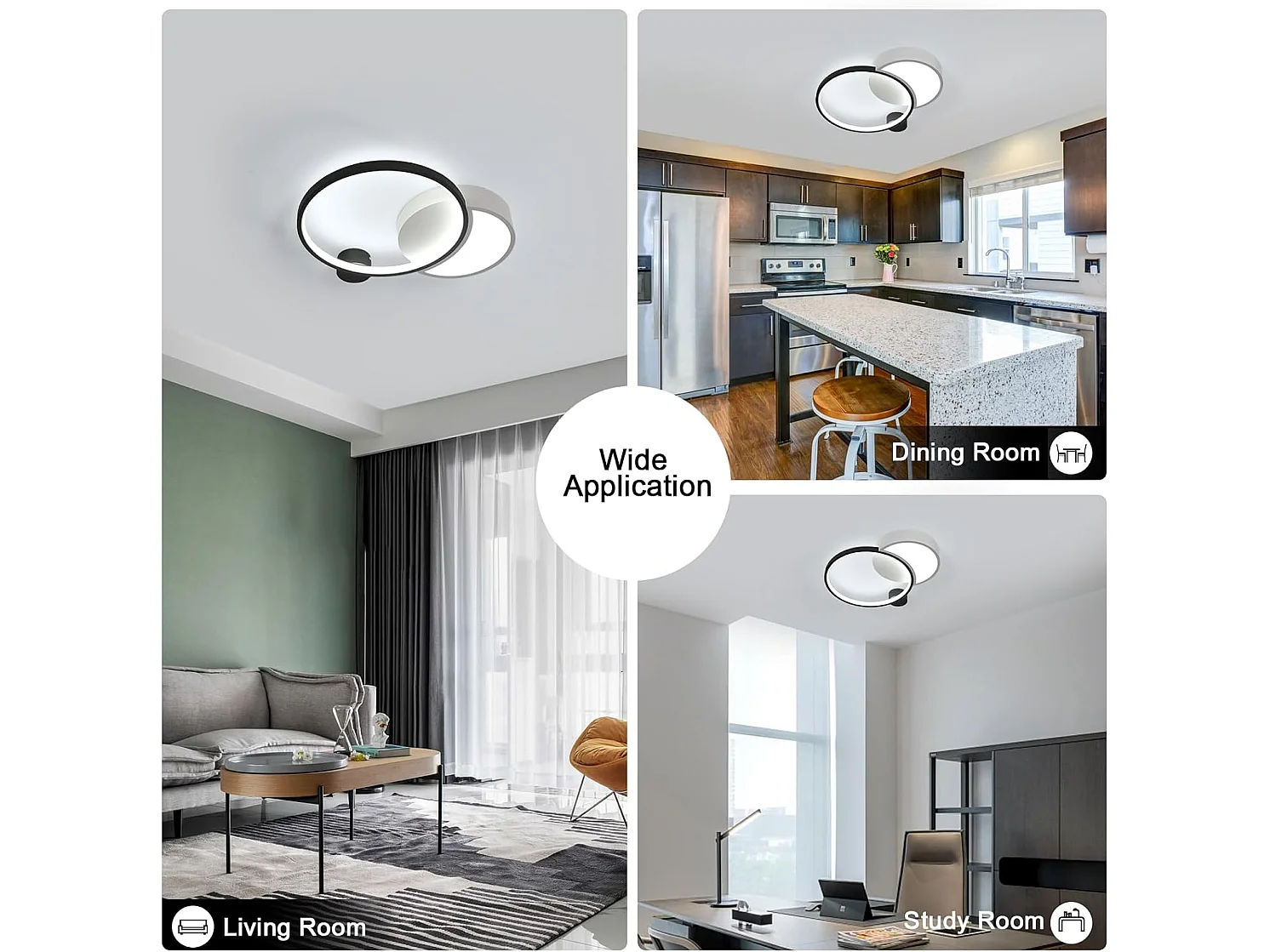 Plafonnier LED Dimmable pour Salle de Bain Rond Moderne - 31W 2790LM avec APP/Télécommande Noir & Blanc - Salon, Cuisine, Chambre