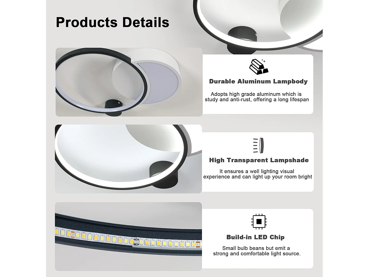 Plafonnier LED Dimmable pour Salle de Bain Rond Moderne - 31W 2790LM avec APP/Télécommande Noir & Blanc - Salon, Cuisine, Chambre