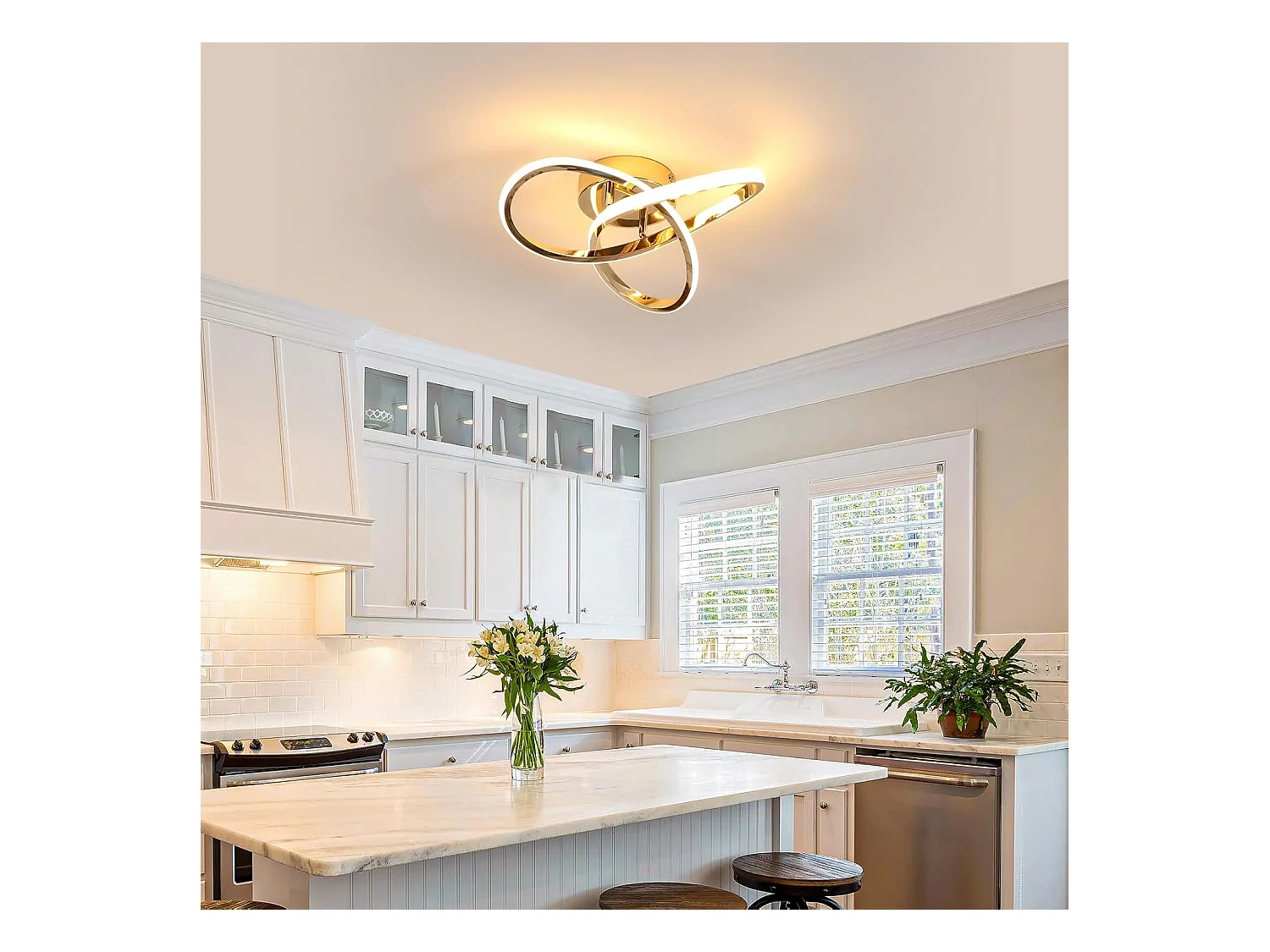 Plafonnier LED Moderne, 30W 3375LM Lampe de Plafond LED, Luminaire Plafonnier pour Chambre, Salon, Salle à Manger, Couloir, Lumière Blanche Chaude 3000K, Or