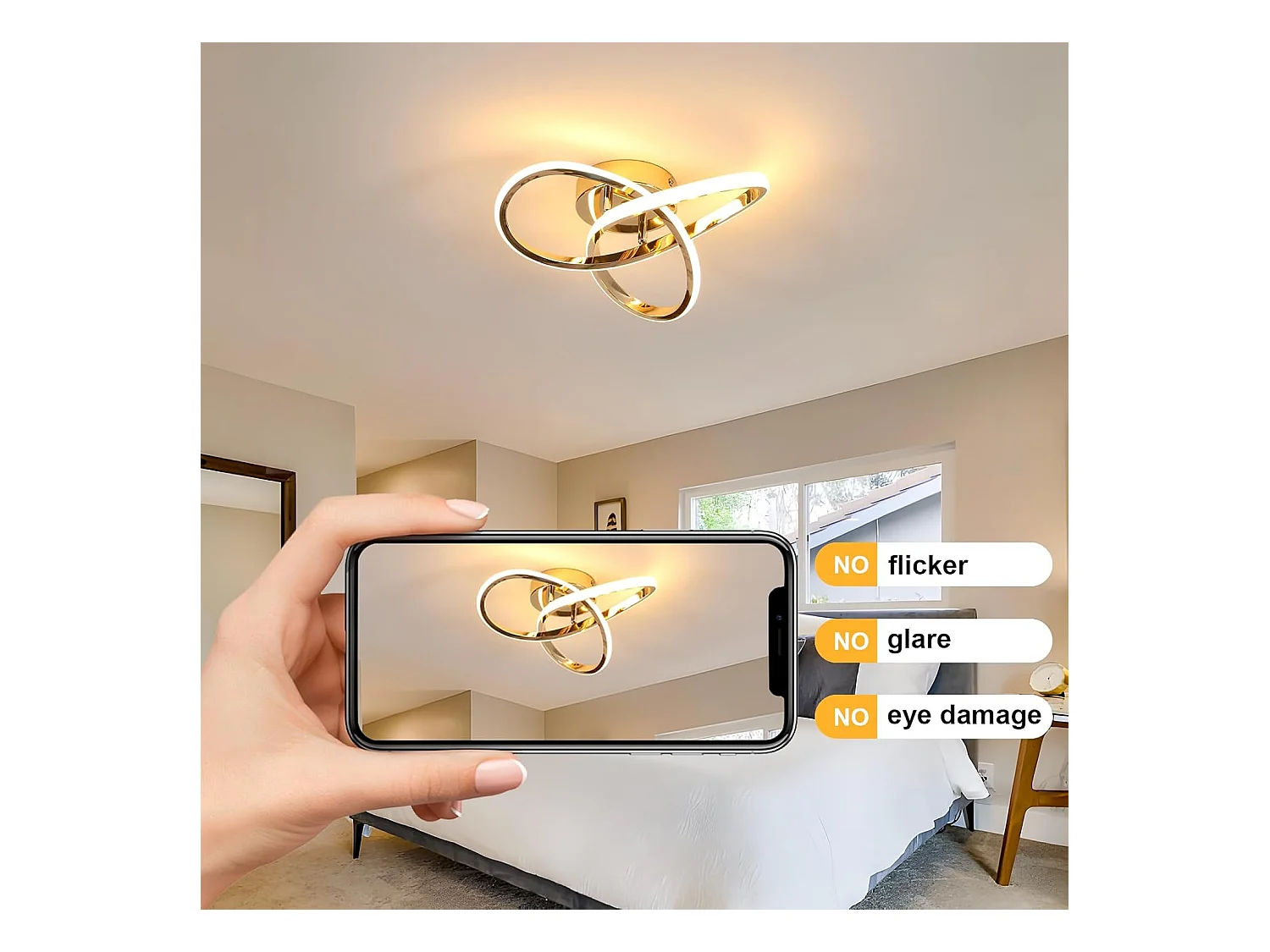 Plafonnier LED Moderne, 30W 3375LM Lampe de Plafond LED, Luminaire Plafonnier pour Chambre, Salon, Salle à Manger, Couloir, Lumière Blanche Chaude 3000K, Or