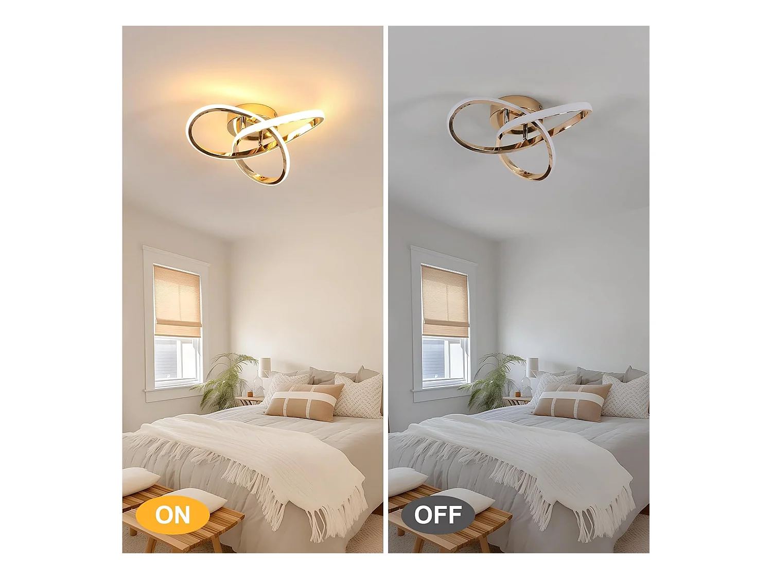 Plafonnier LED Moderne, 30W 3375LM Lampe de Plafond LED, Luminaire Plafonnier pour Chambre, Salon, Salle à Manger, Couloir, Lumière Blanche Chaude 3000K, Or