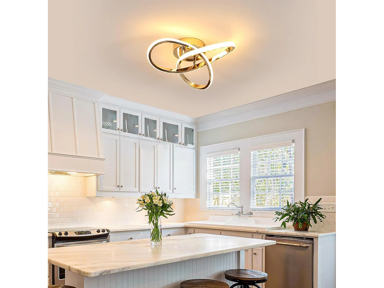 Plafonnier LED Moderne, 30W 3375LM Lampe de Plafond LED, Luminaire Plafonnier pour Chambre, Salon, Salle à Manger, Couloir, Lumière Blanche Chaude 3000K, Or