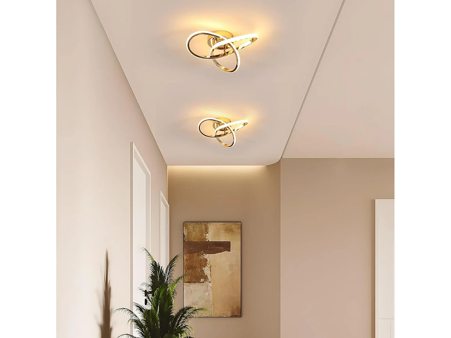 Plafonnier LED Moderne, 30W 3375LM Lampe de Plafond LED, Luminaire Plafonnier pour Chambre, Salon, Salle à Manger, Couloir, Lumière Blanche Chaude 3000K, Or