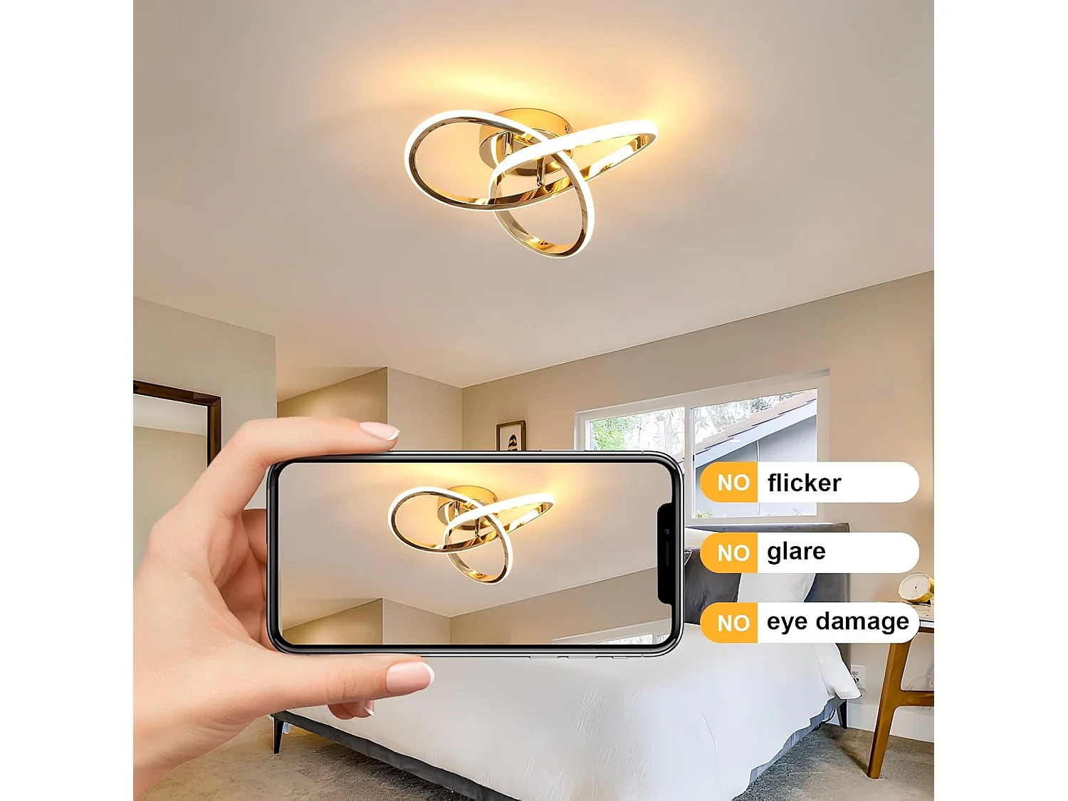 Plafonnier LED Moderne, 30W 3375LM Lampe de Plafond LED, Luminaire Plafonnier pour Chambre, Salon, Salle à Manger, Couloir, Lumière Blanche Chaude 3000K, Or