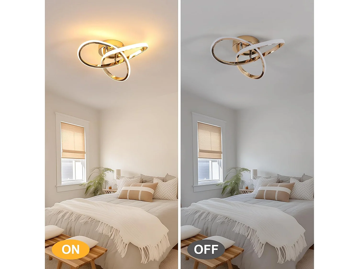 Plafonnier LED Moderne, 30W 3375LM Lampe de Plafond LED, Luminaire Plafonnier pour Chambre, Salon, Salle à Manger, Couloir, Lumière Blanche Chaude 3000K, Or