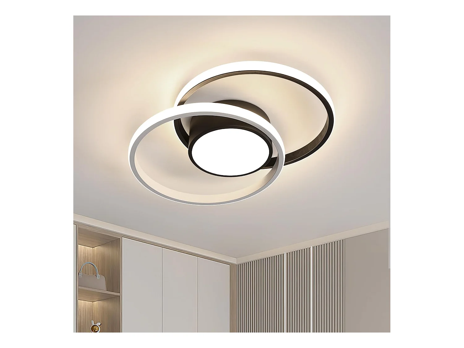 Plafonnier LED Moderne 42W 4725LM (4500K Lumière Naturelle) - Lampe de Plafond Rond Créatif Noir pour Salon, Chambre, Bureau, Couloir