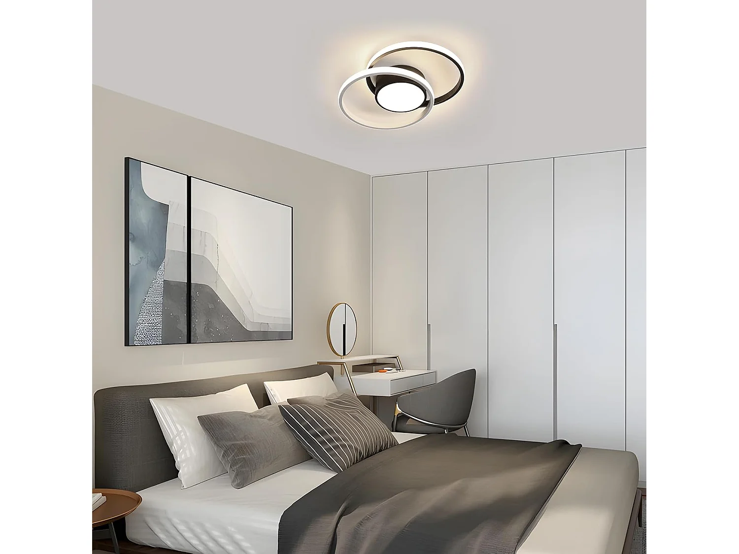 Plafonnier LED Moderne 42W 4725LM (4500K Lumière Naturelle) - Lampe de Plafond Rond Créatif Noir pour Salon, Chambre, Bureau, Couloir