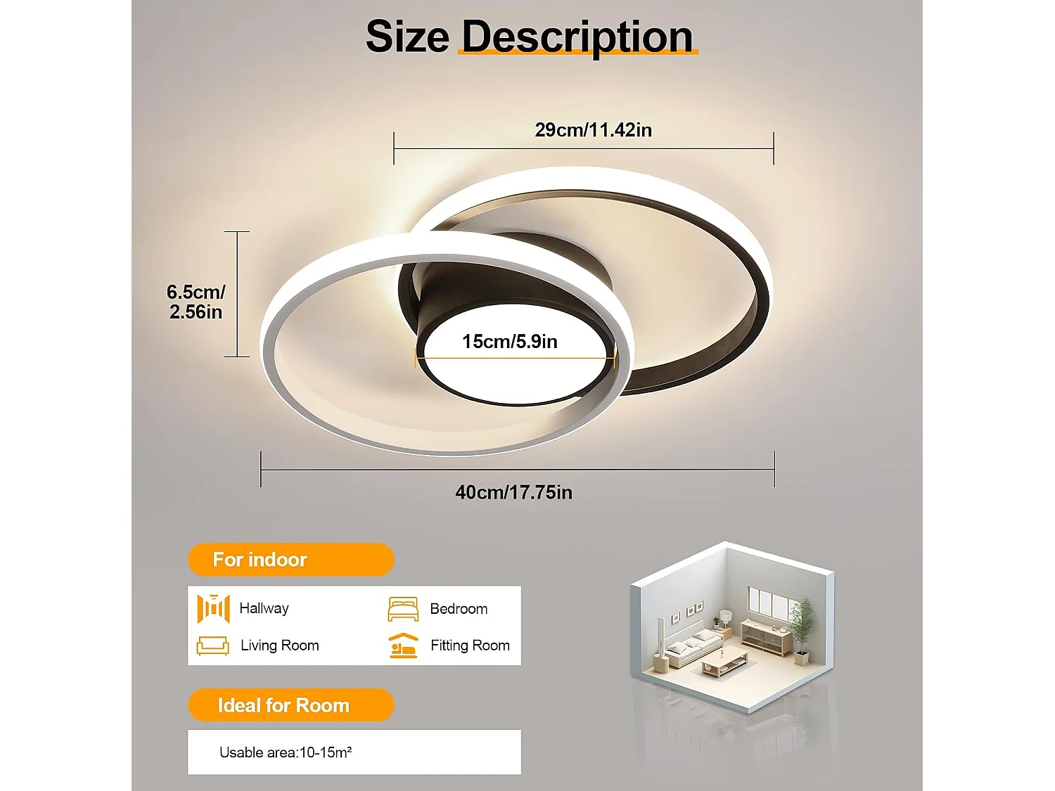 Plafonnier LED Moderne 42W 4725LM (4500K Lumière Naturelle) - Lampe de Plafond Rond Créatif Noir pour Salon, Chambre, Bureau, Couloir