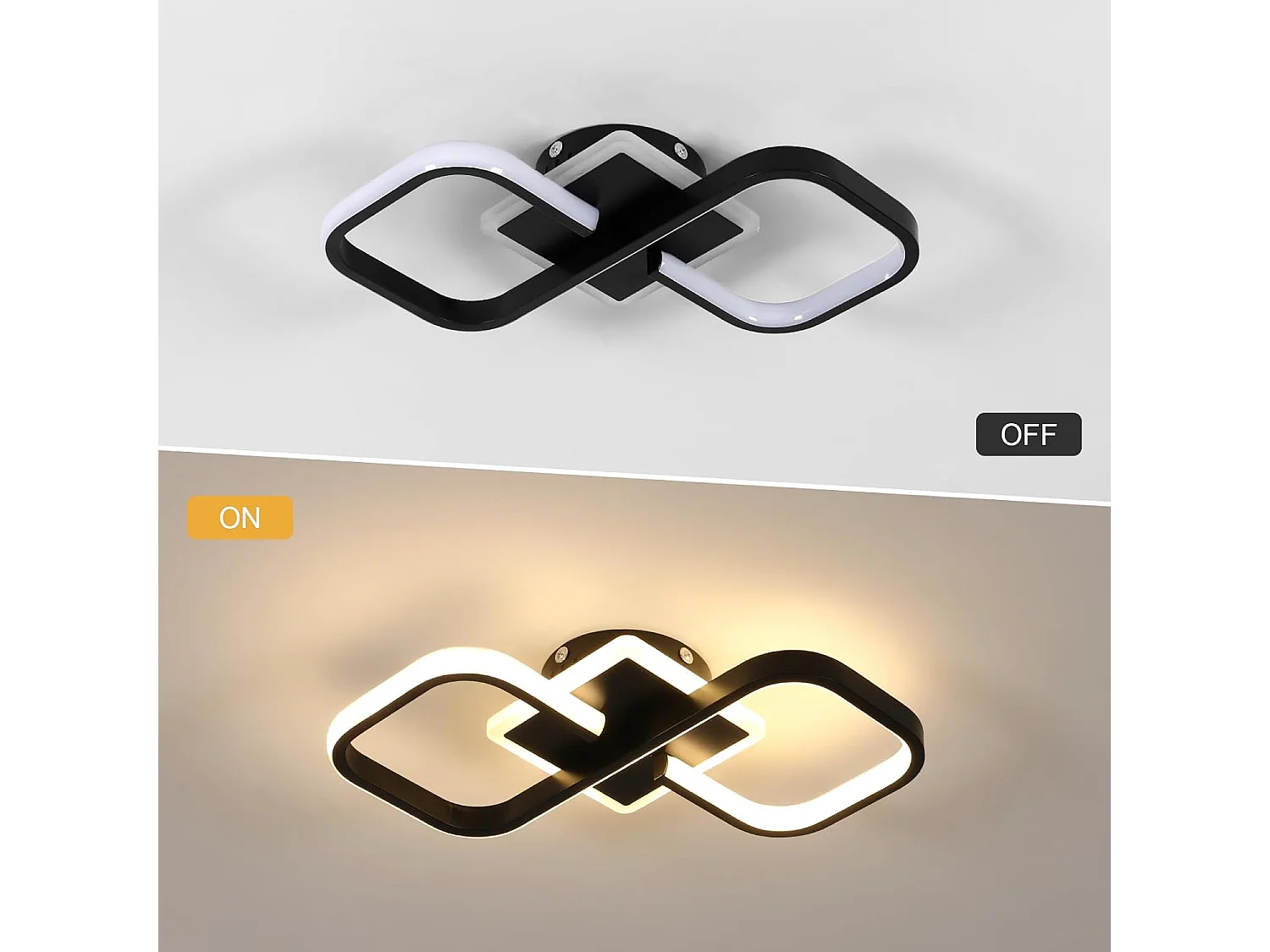 Plafonnier LED Moderne 36W 4050LM, Luminaire Noir 40.5CM, Éclairage de Plafond Carré Acrylique pour Salon Chambre Cuisine Salle à Manger, Blanc Chaud 3000K