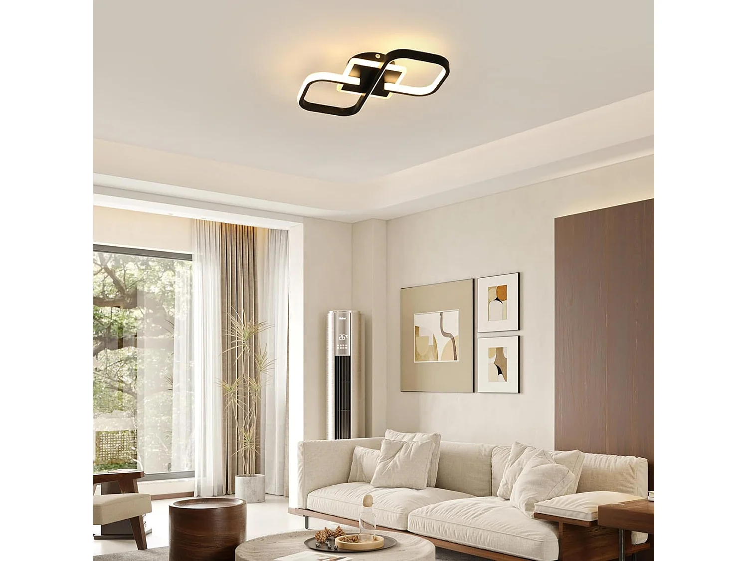 Plafonnier LED Moderne 36W 4050LM, Luminaire Noir 40.5CM, Éclairage de Plafond Carré Acrylique pour Salon Chambre Cuisine Salle à Manger, Blanc Chaud 3000K