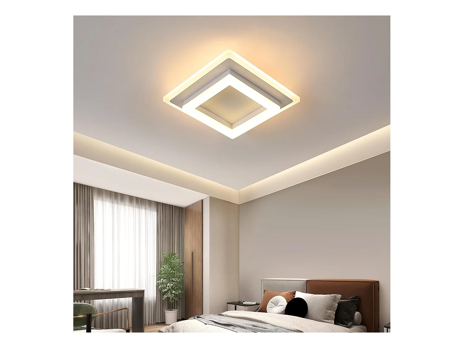 Plafonnier LED Carré en Acrylique Moderne 24W 2700LM 3000K - Chambre, Salon, Couloir, Bureau - Lumière Blanche Chaude